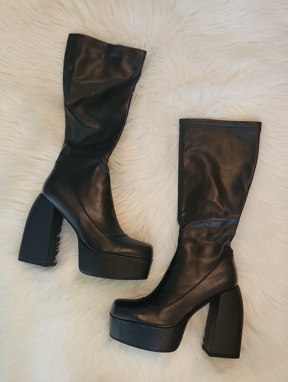 Black Platform Knee-High Boots - Stylish Women's Heeled Boots - Womens Size 9